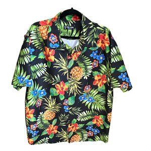 Rebel Minds men’s size 2XL black tropical print button front short sleeve shirt